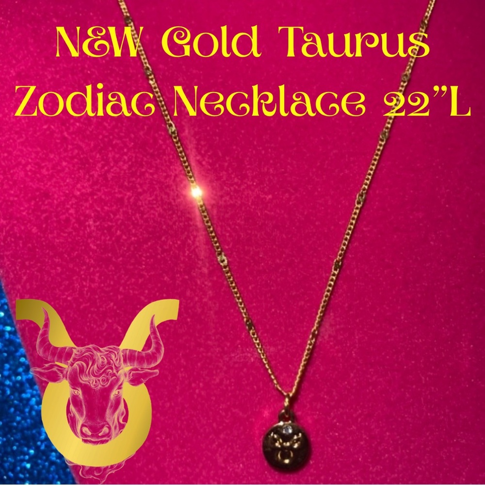Gold Taurus Zodiac Sign Bling Embellished Necklace April May Birthday Gift Y2K